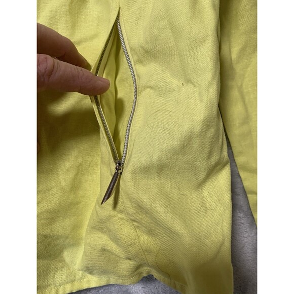 Jamie Sadock Womens Shirt Small Yellow Golf Linen Blend Button Up Collar Pockets - Picture 7 of 11